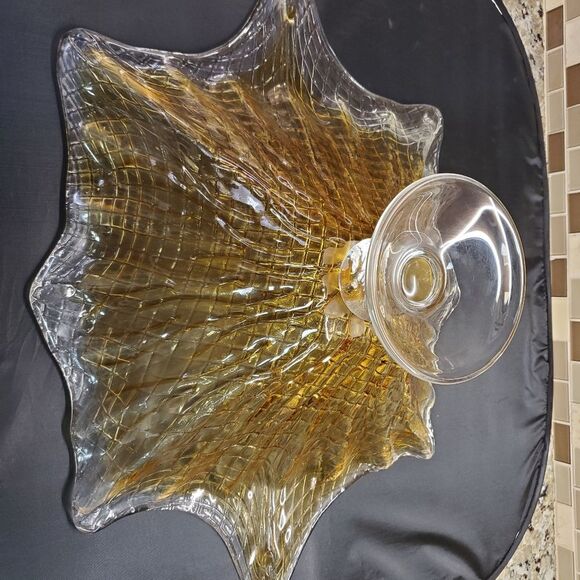 Large Centerpiece Statement Piece Amber Gold and Clear Glass - Picture 12 of 16